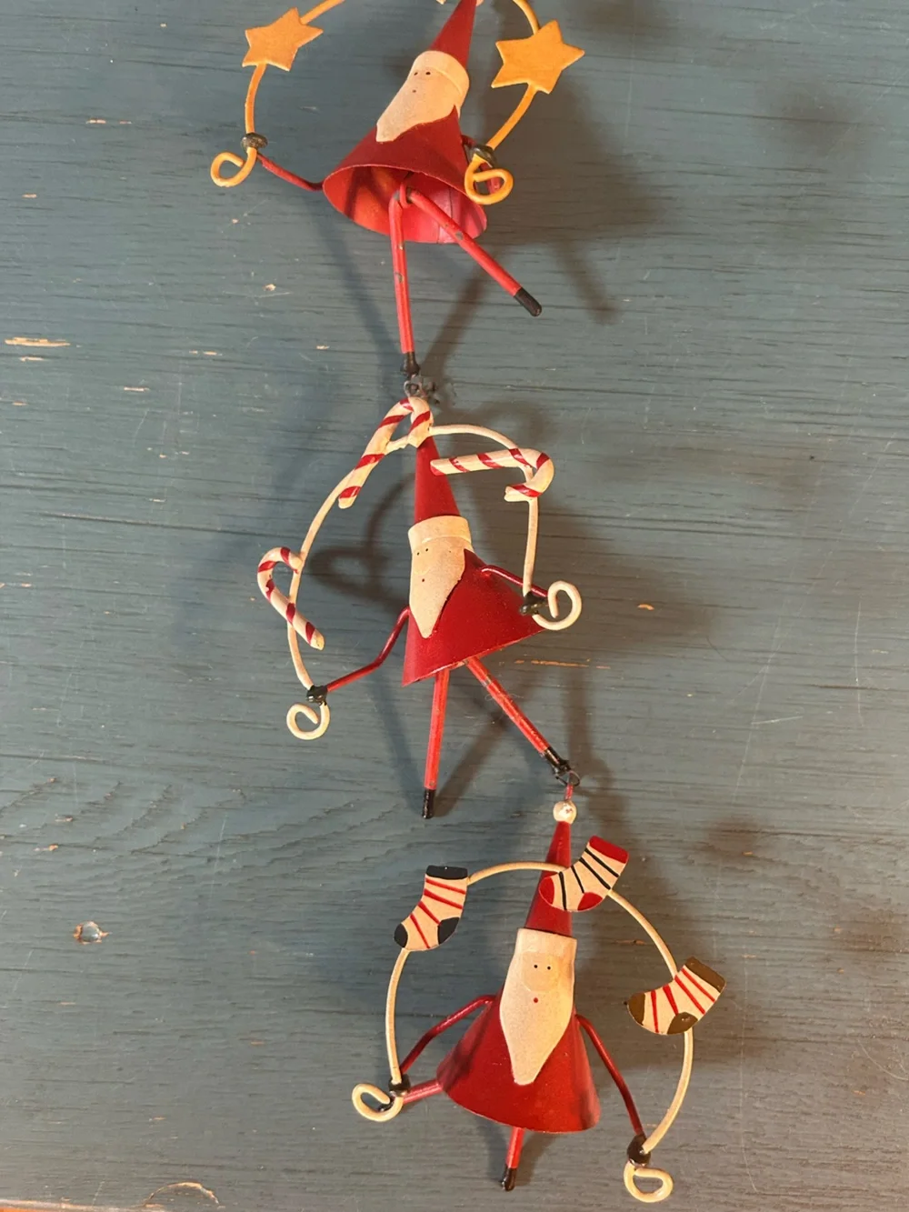 Hand Crafted Red Santa Hanging Metal Ornament Garland - Holiday Decor